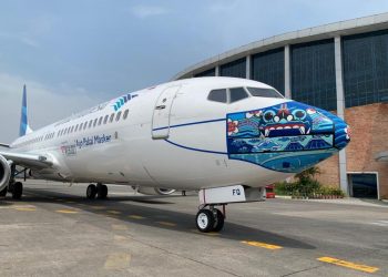 Duh Lucu Banget!, Moncong Pesawat Garuda Pakai Masker Indonesia Pride