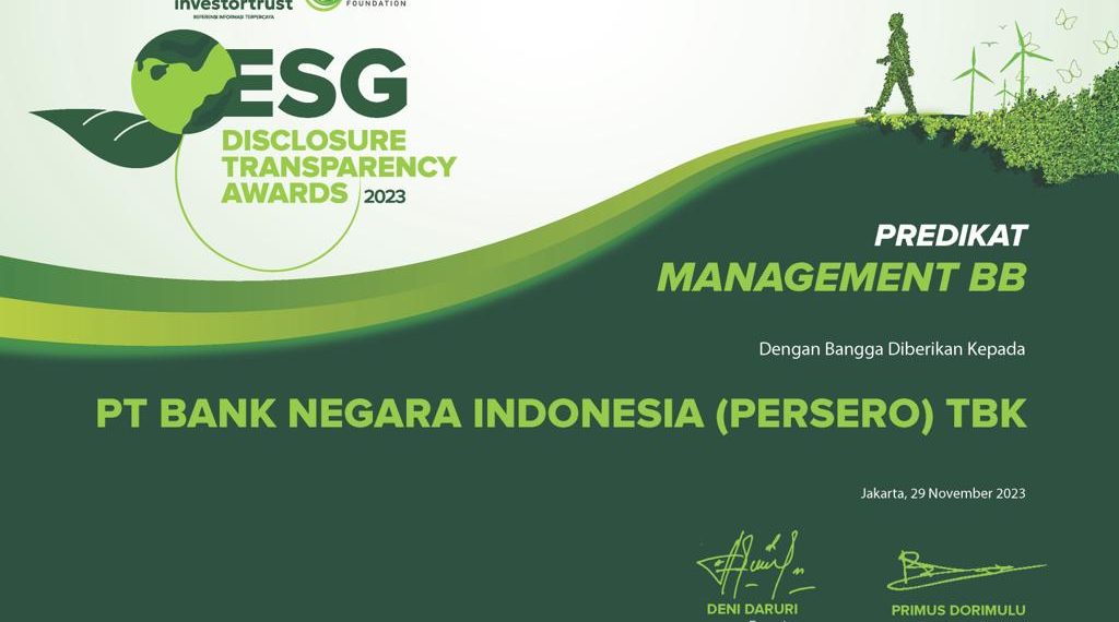Transparan Dalam Penyingkapan Laporan ESG, BNI Raih Penghargaan Investor Trust-BGK Foundation