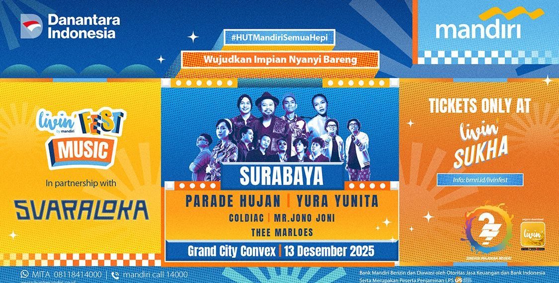Suara Loka Surabaya: Parade Hujan, Yura Yunita, hingga Coldiac Siap Panaskan Panggung Livin’ Music Fest